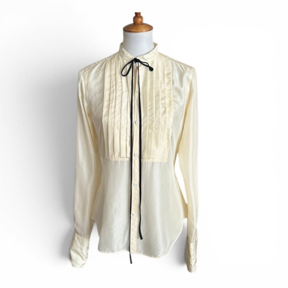 Vintage Ralph Lauren Cambridge Silk Pleated Tuxedo Blouse 8